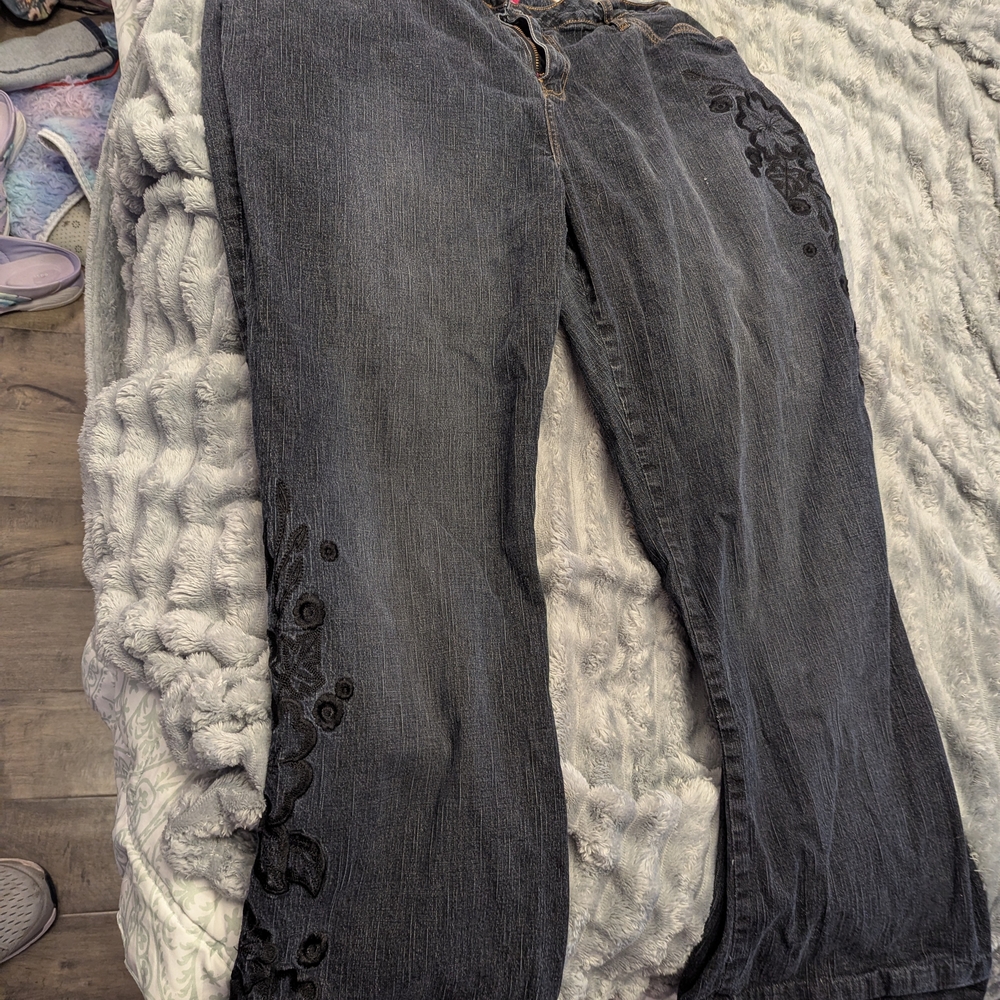 Embroidered Black Denim Jeans circa Y2k